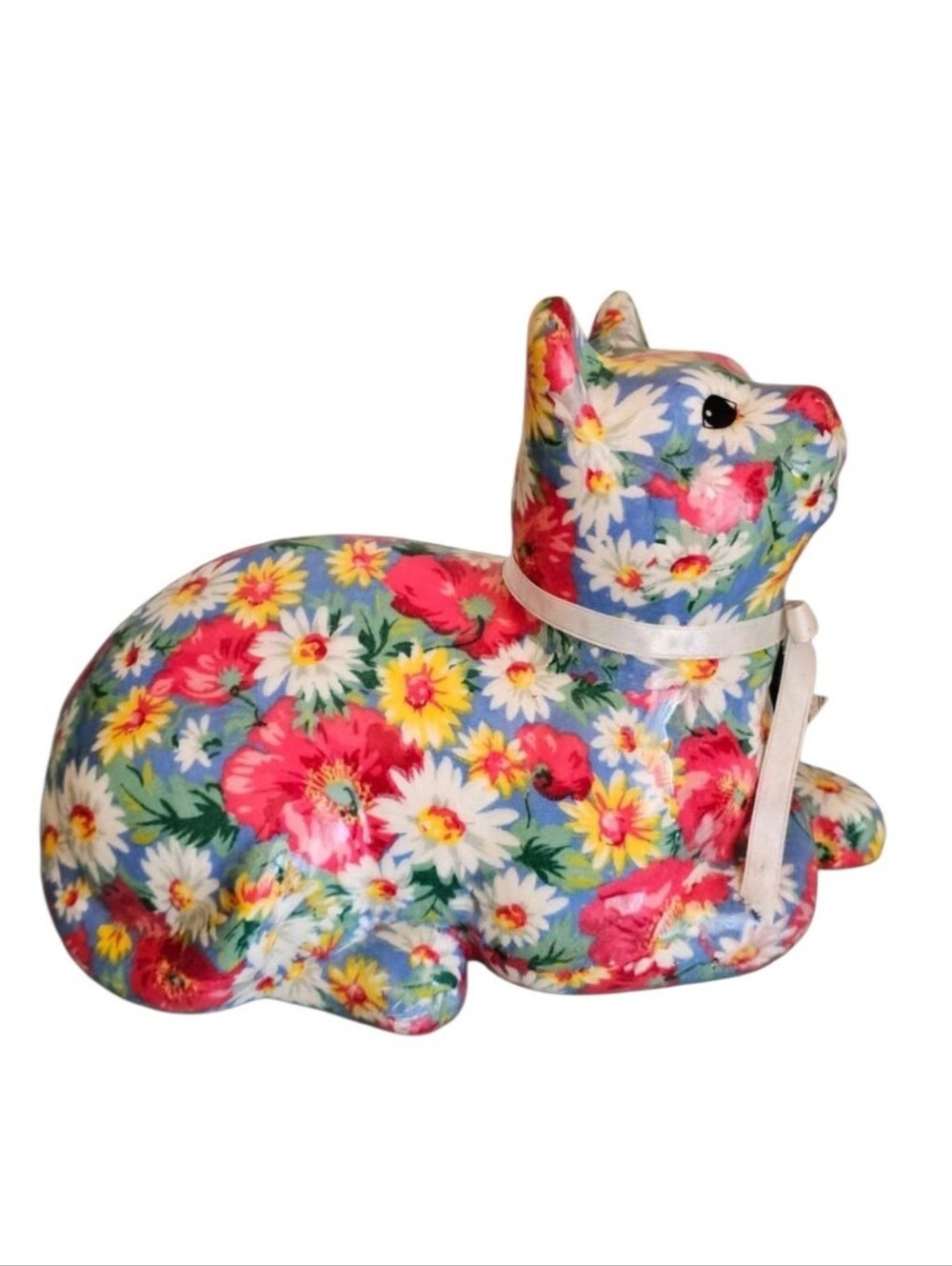 Vintage Joan Baker Designs Porcelain Patchwork Floral Cat